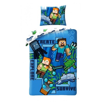 Set lenjerie de pat pentru copii Minecraft Explore , 140x200 cm , 70x90 cm , Bumbac 100%, Multicolor Set lenjerie de pat pentru copii Minecraft Explore , 140x200 cm , 70x90 cm , Bumbac 100%, Multicolor