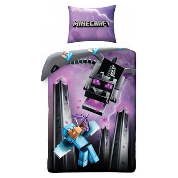 Set lenjerie de pat pentru copii Minecraft Dragon , 140x200 cm , 70x90 cm , Bumbac 100%, Multicolor Set lenjerie de pat pentru copii Minecraft Dragon , 140x200 cm , 70x90 cm , Bumbac 100%, Multicolor