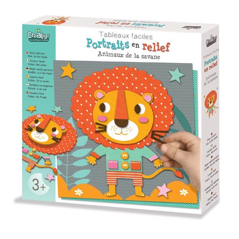 Joc creativ cu stickere, portrete in relief, animale din savana, CreaLign