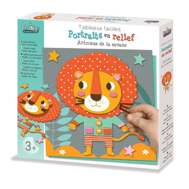 Творческа игра със стикери, релефни портрети, животни от савана, CreaLign