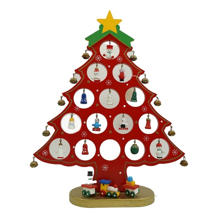 Flippy Karácsonyi Dekoráció, Fenyő, piros, 15 üreg díszítéssel, 25.5 cm x 33 cm, fa