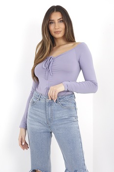 BRAVE SOUL, Bluza tip body cu decolteu adanc in V si detaliu cu pliuri Besie, Lila BRAVE SOUL, Bluza tip body cu decolteu adanc in V si detaliu cu pliuri Besie, Lila