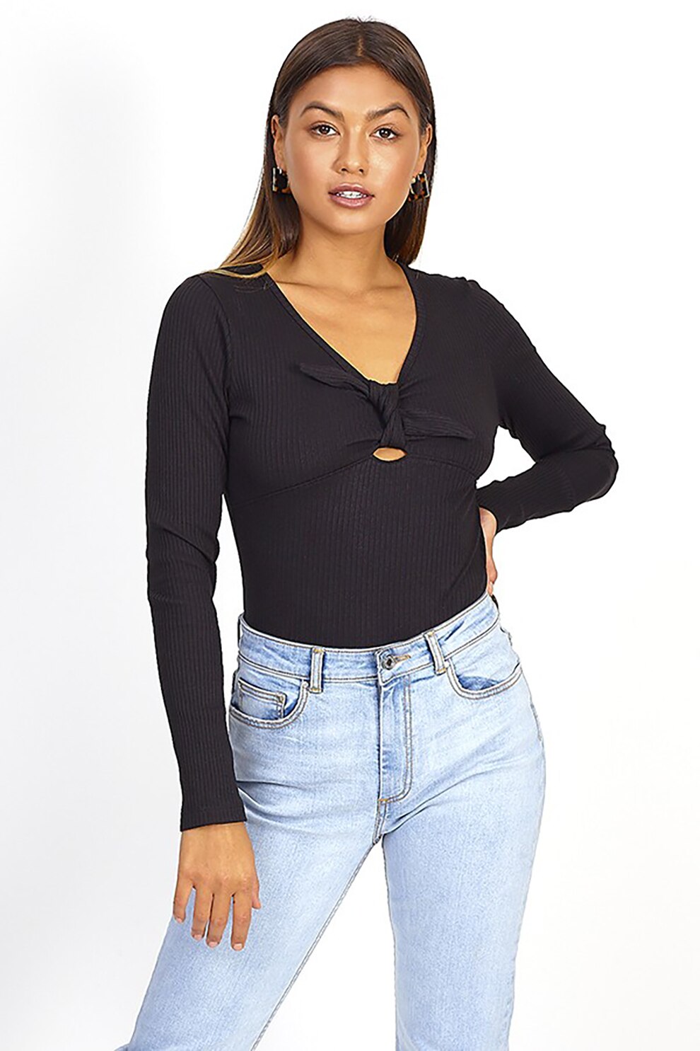 BRAVE SOUL, Body cu decolteu in V si aspect striat Faith, Negru