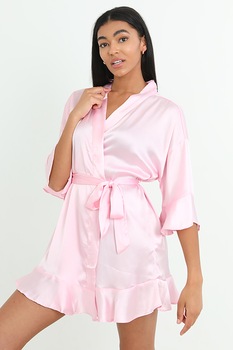 BRAVE SOUL, Halat de satin cu cordon, Roz pal BRAVE SOUL, Halat de satin cu cordon, Roz pal