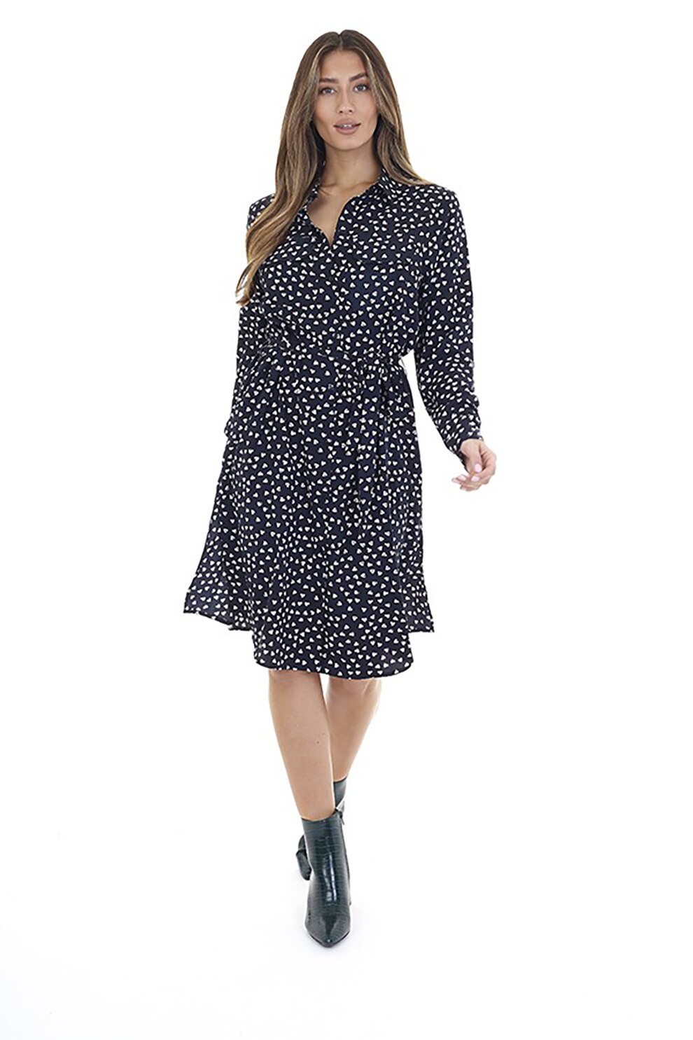 BRAVE SOUL, Rochie evazata cu imprimeu Jojo, Negru/Alb