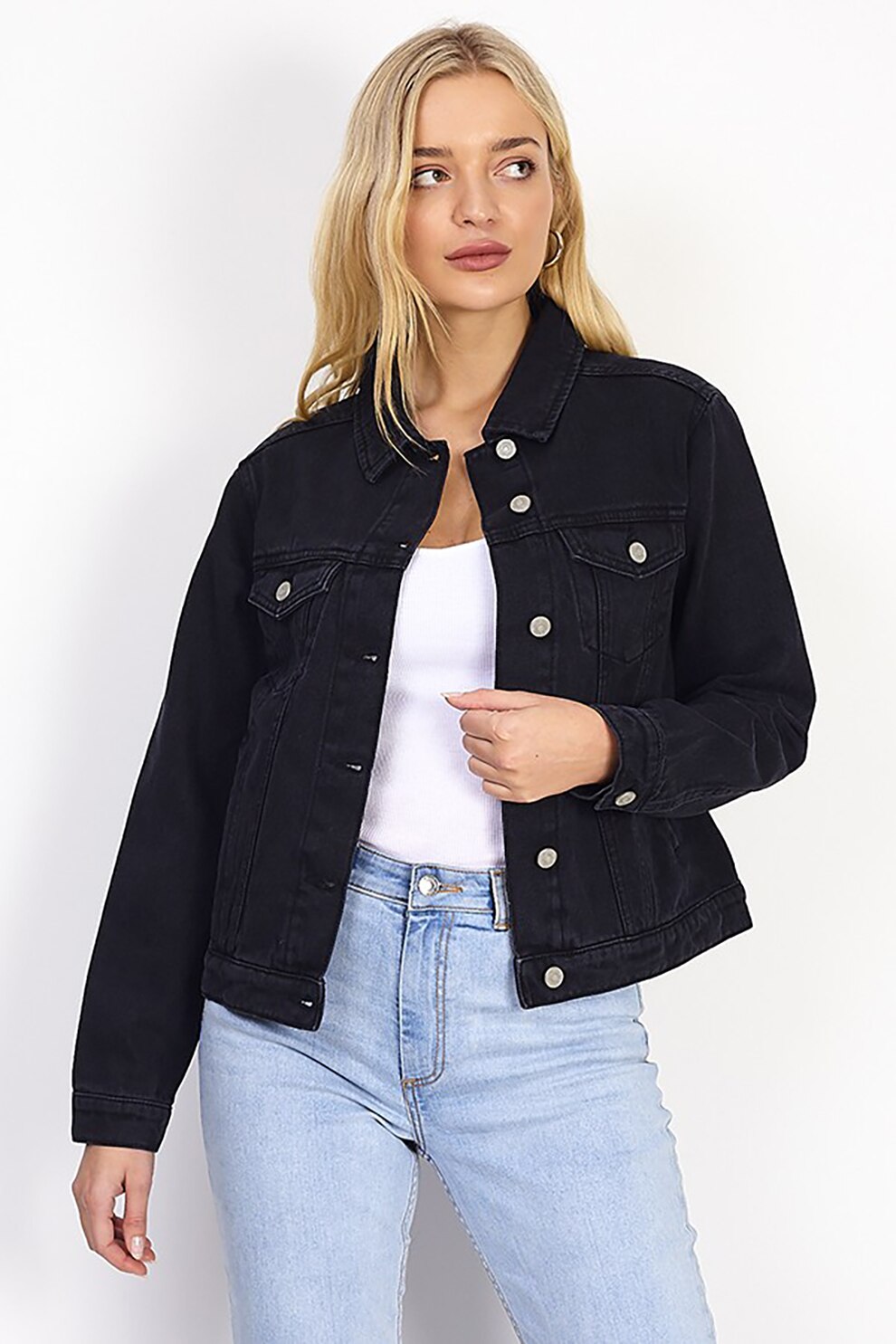 BRAVE SOUL, Jacheta din denim cu buzunare pe piept Blooms, Negru