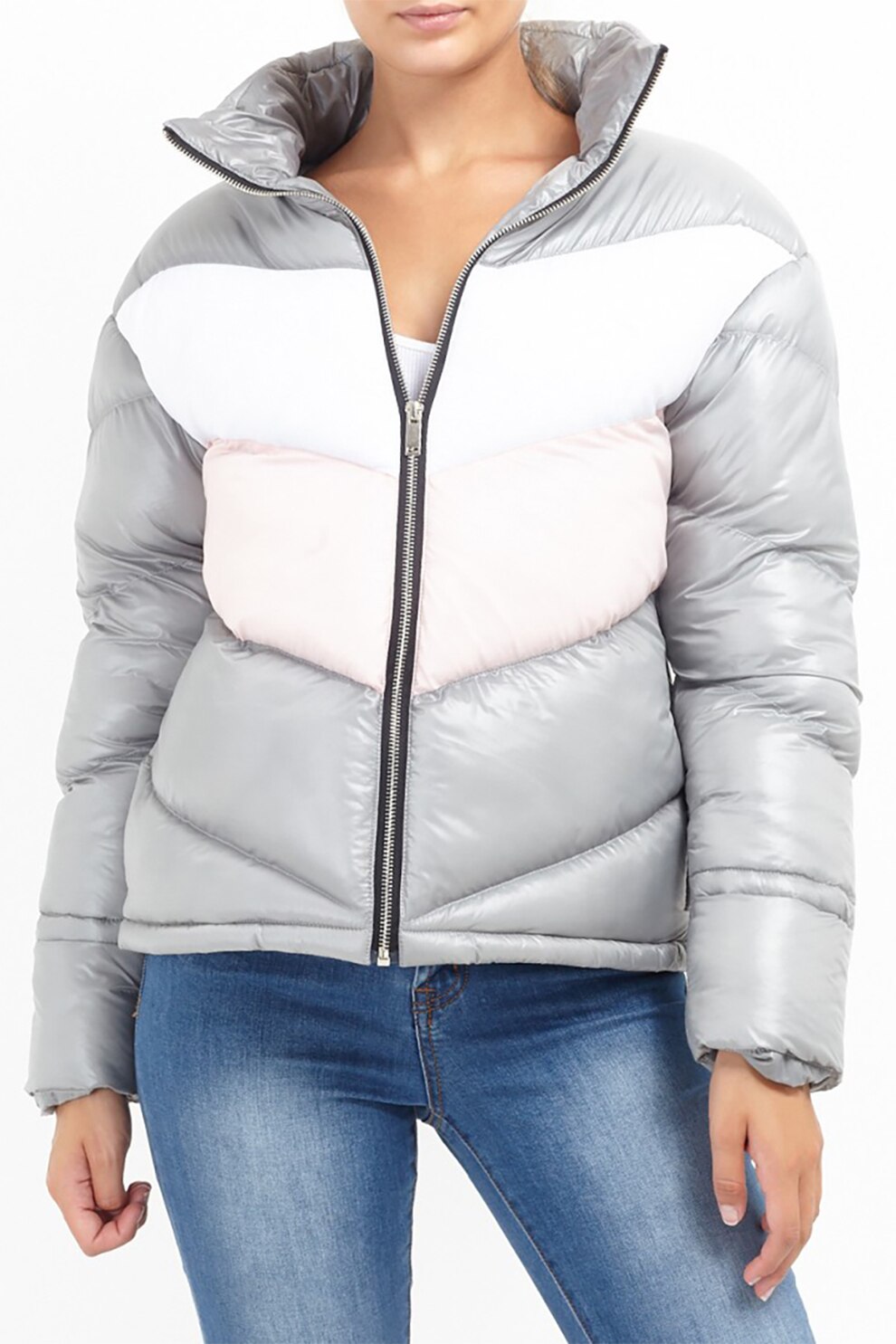 BRAVE SOUL, Geaca cu model colorblock, Gri/Alb
