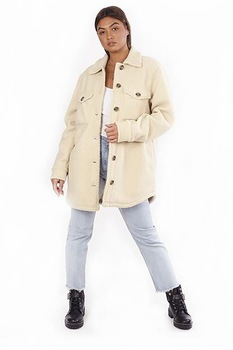 BRAVE SOUL, Palton cu aspect de blana shearling sintetica, Crem, L BRAVE SOUL, Palton cu aspect de blana shearling sintetica, Crem, L