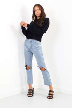 BRAVE SOUL, Pulover cu decolteu la baza gatului si detaliu incrucisat, Negru BRAVE SOUL, Pulover cu decolteu la baza gatului si detaliu incrucisat, Negru