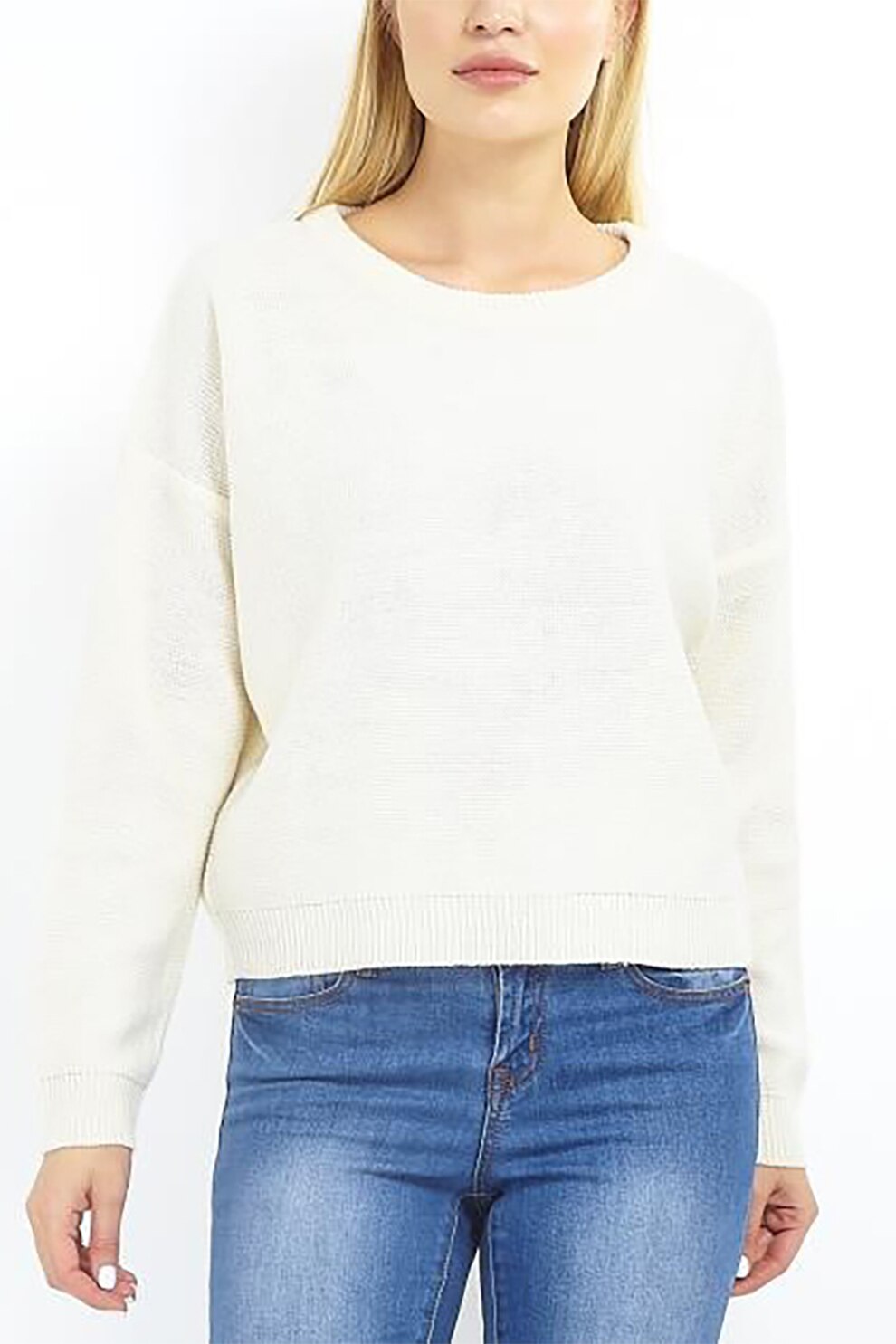 BRAVE SOUL, Pulover relaxed fit cu maneci cazute Grunge, Alb