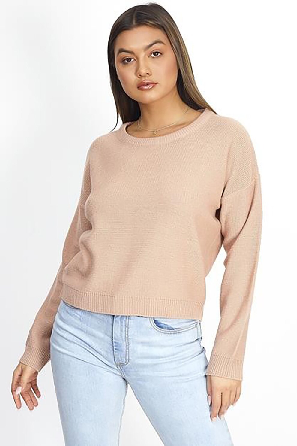 BRAVE SOUL, Pulover relaxed fit cu maneci cazute Grunge, Roz prafuit