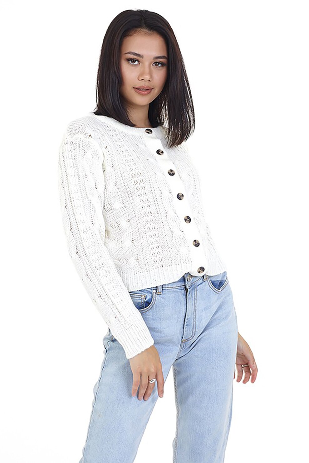 BRAVE SOUL, Cardigan cu nasturi si model torsade, Roz