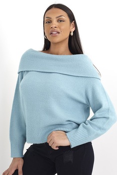 BRAVE SOUL, Pulover cu maneci lungi si decolteu pe umeri, Albastru deschis BRAVE SOUL, Pulover cu maneci lungi si decolteu pe umeri, Albastru deschis