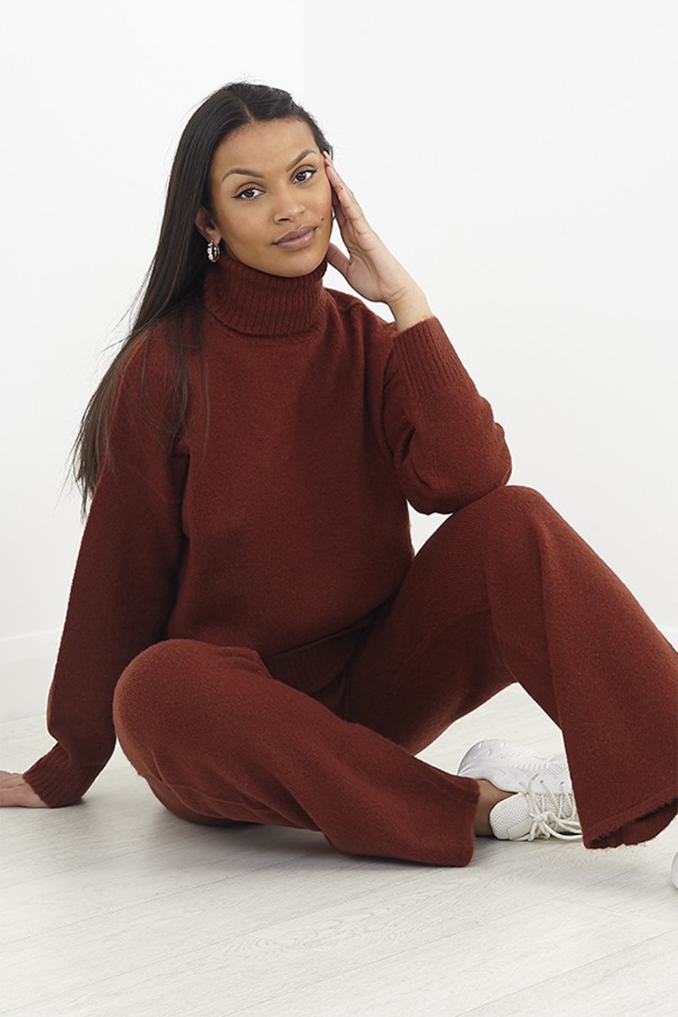 BRAVE SOUL, Set de pantaloni si pulover din tricot Brake, Coniac