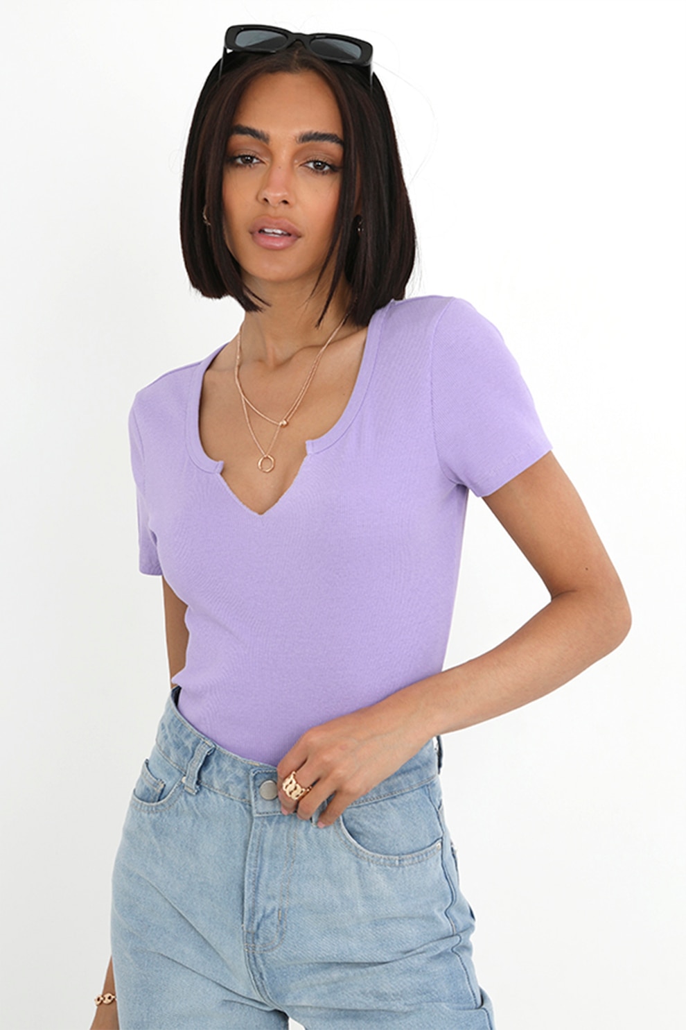 BRAVE SOUL, Tricou crop cu aspect striat Nija, Lila