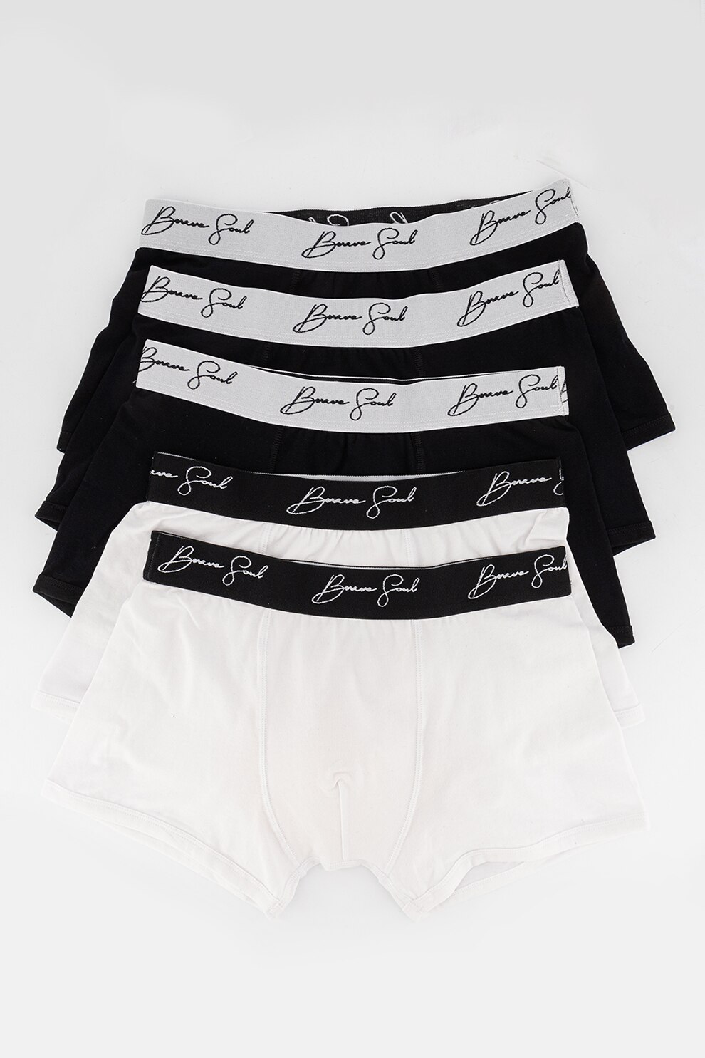 BRAVE SOUL, Set de boxeri cu banda logo in talie Signature - 5 perechi, Negru/Alb, S
