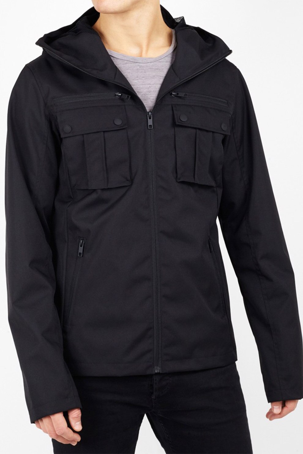 BRAVE SOUL, Jacheta cu gluga si buzunare aplicate pe piept Cove, Negru