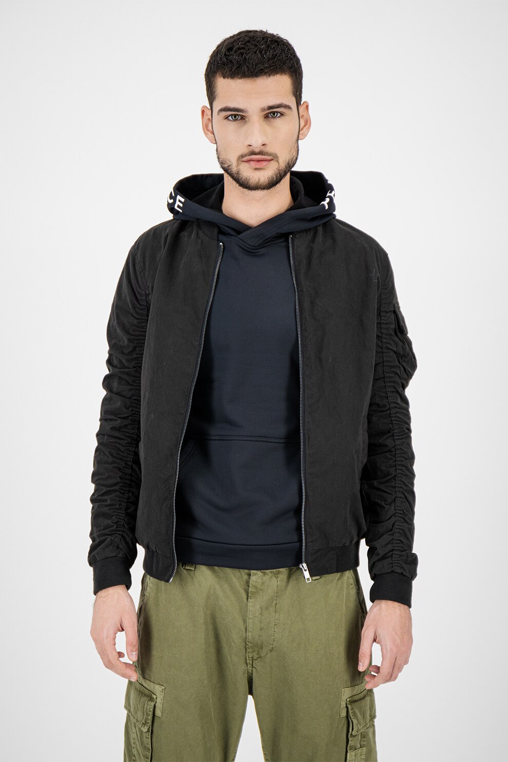 BRAVE SOUL, Jacheta bomber cu maneci cu fronseuri Marks, Negru stins