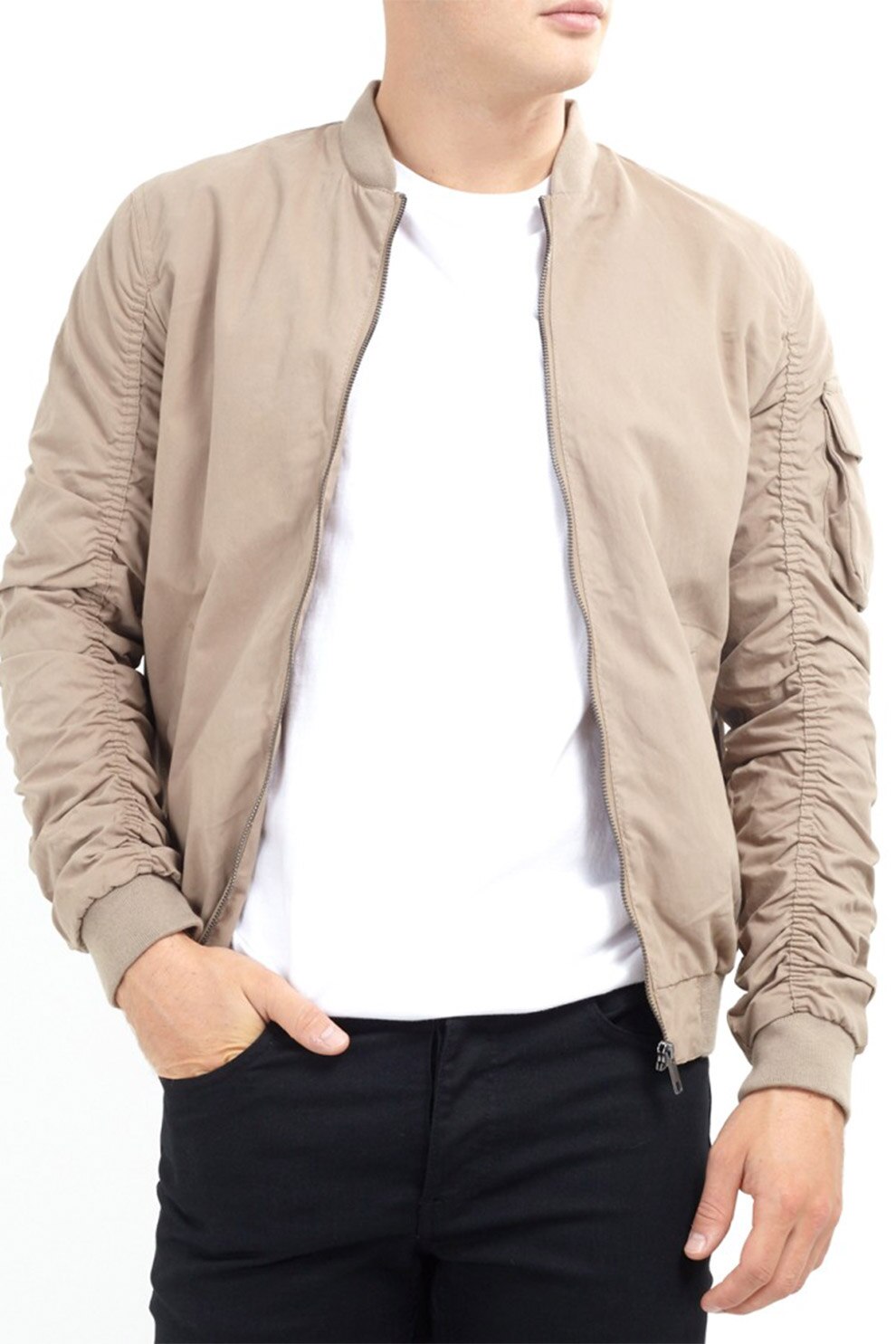 BRAVE SOUL, Jacheta bomber cu maneci cu fronseuri Marks, Maro nisip