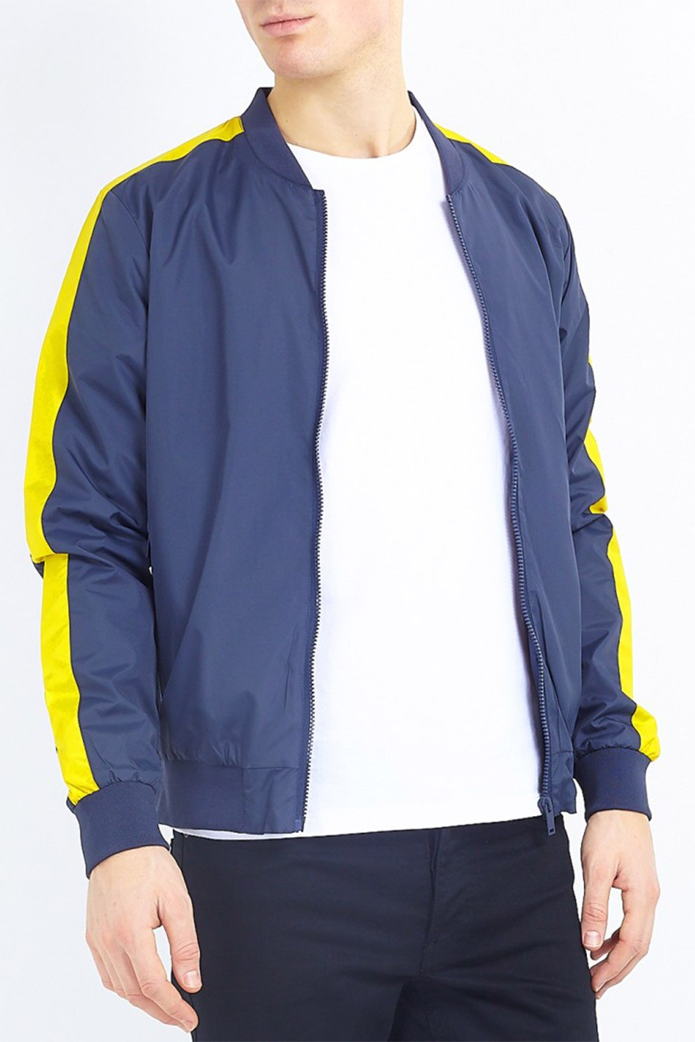 BRAVE SOUL, Jacheta bomber cu segmente laterale contrastante Marvin, Albastru inchis/Galben