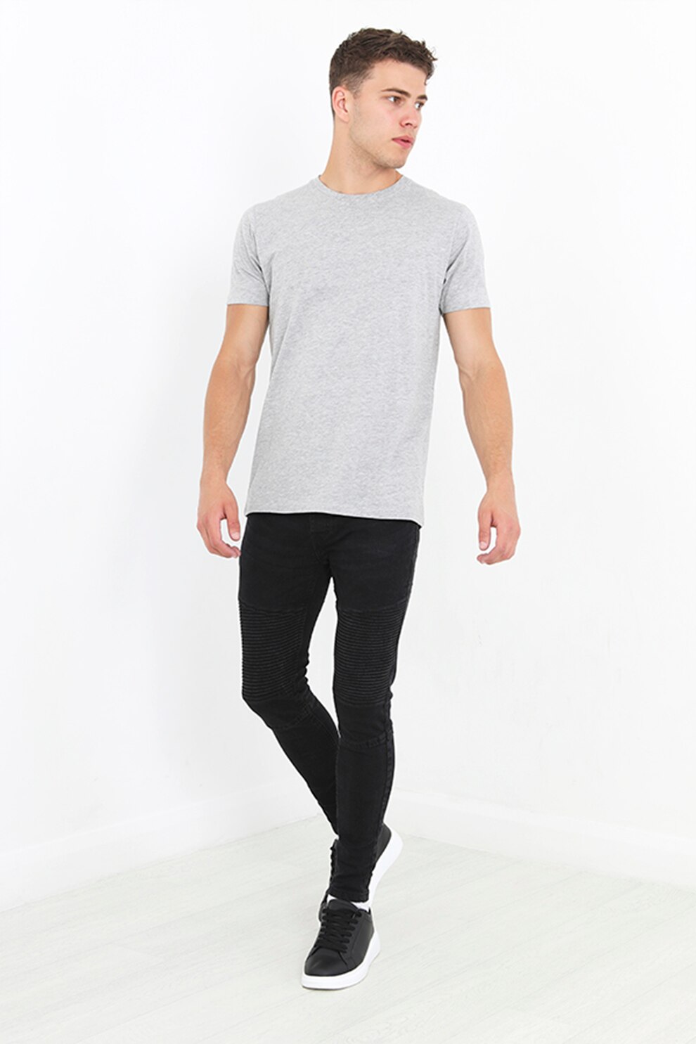 BRAVE SOUL, Blugi skinny cu segmente striate Biker, Gri antracit