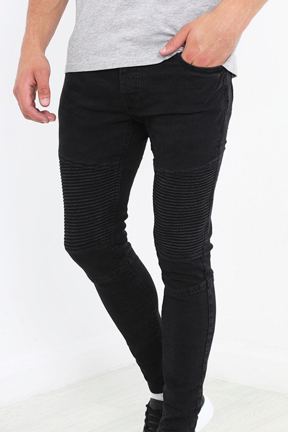 BRAVE SOUL, Blugi skinny cu segmente striate Biker, Gri