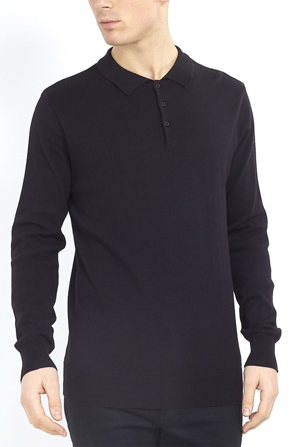 BRAVE SOUL, Bluza polo cu fenta cu nasturi, Negru