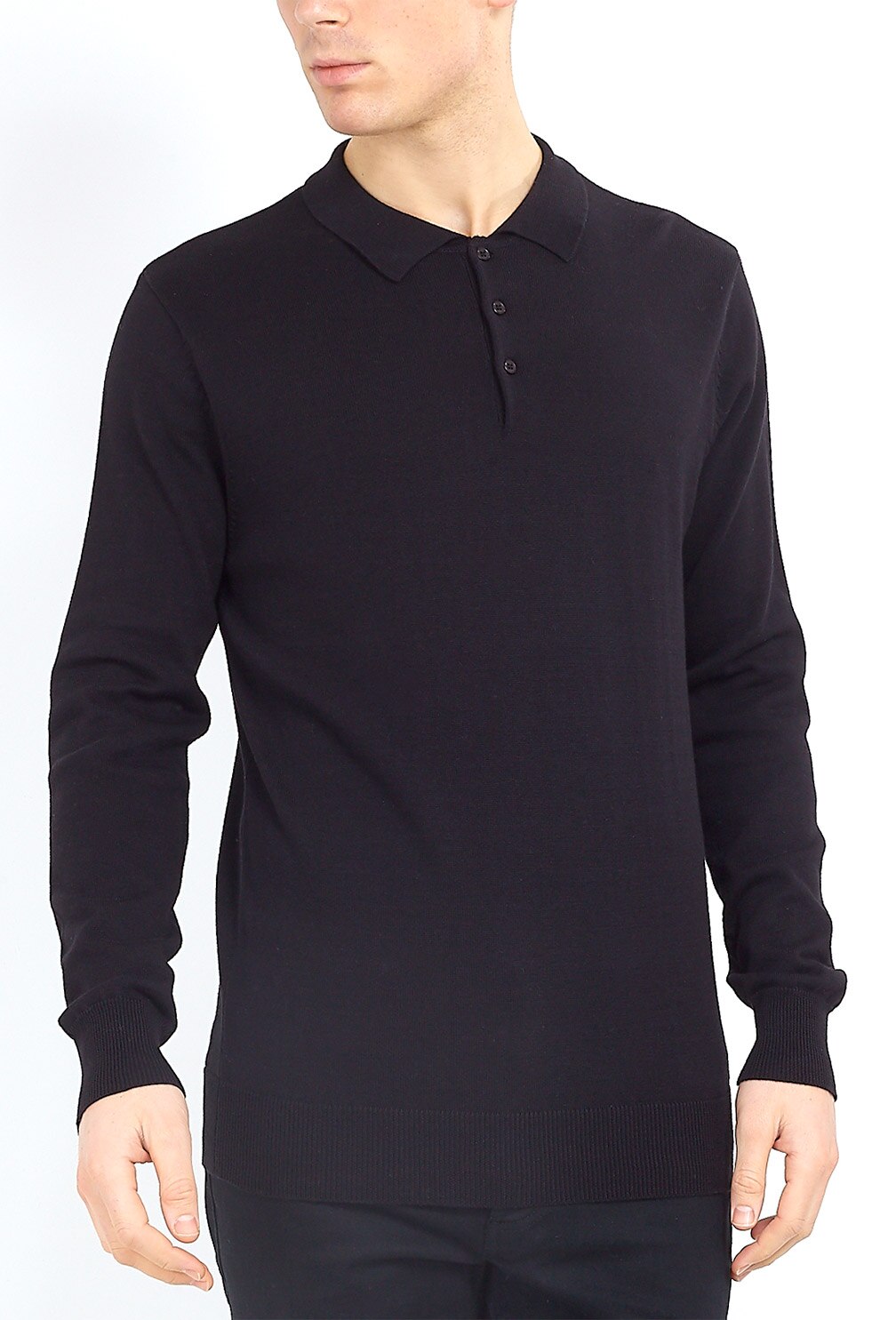 BRAVE SOUL, Bluza polo cu fenta cu nasturi, Negru, S