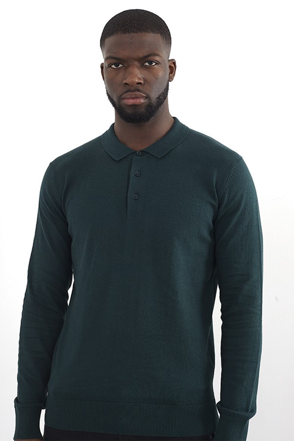 BRAVE SOUL, Bluza polo cu fenta cu nasturi, Albastru petrol, S