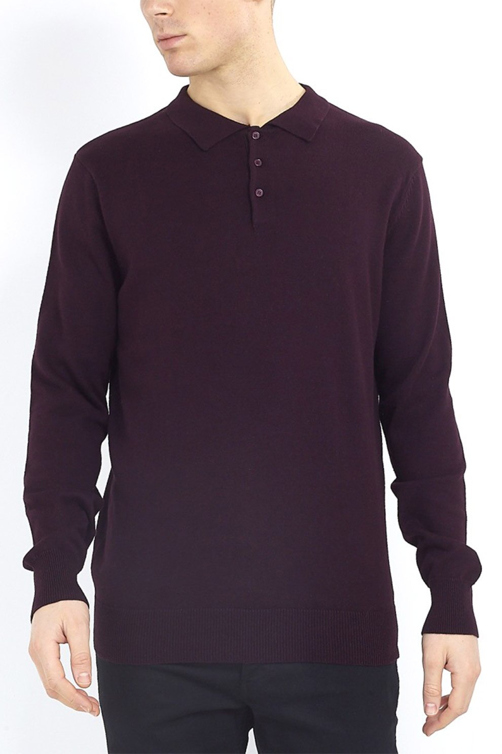 BRAVE SOUL, Bluza polo cu fenta cu nasturi, Violet aubergine