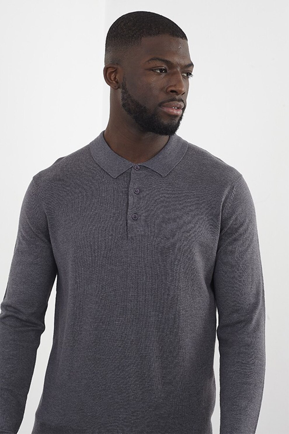 BRAVE SOUL, Bluza polo cu fenta cu nasturi, Gri