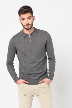 BRAVE SOUL, Pulover tricotat fin cu fermoar scurt Perub, Gri inchis melange, S BRAVE SOUL, Pulover tricotat fin cu fermoar scurt Perub, Gri inchis melange, S