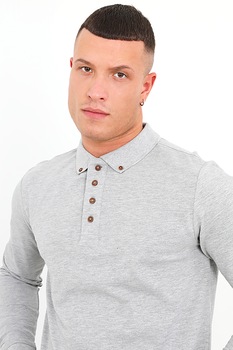 BRAVE SOUL, Bluza polo cu maneci lungi Lincoln, Gri inchis melange, S BRAVE SOUL, Bluza polo cu maneci lungi Lincoln, Gri inchis melange, S