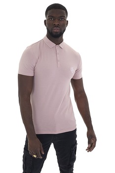 BRAVE SOUL, Tricou polo din jerseu cu monograma brodata Ferrigno, Roz prafuit BRAVE SOUL, Tricou polo din jerseu cu monograma brodata Ferrigno, Roz prafuit