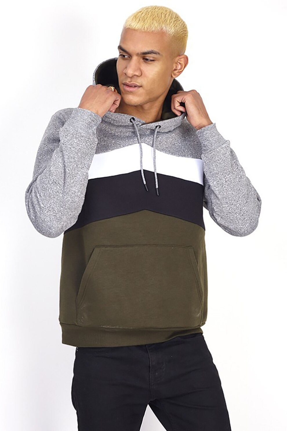BRAVE SOUL, Hanorac colorblock Trax, Verde militar/Gri/Alb, S