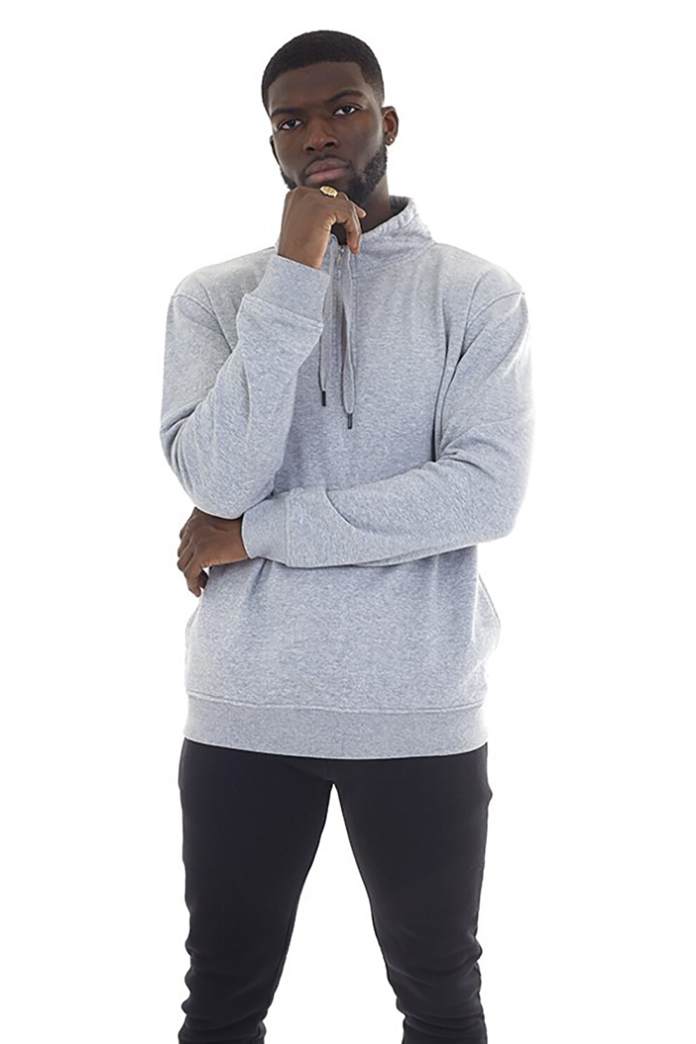 BRAVE SOUL, Bluza sport regular fit cu guler ajustabil, Gri deschis melange, XL