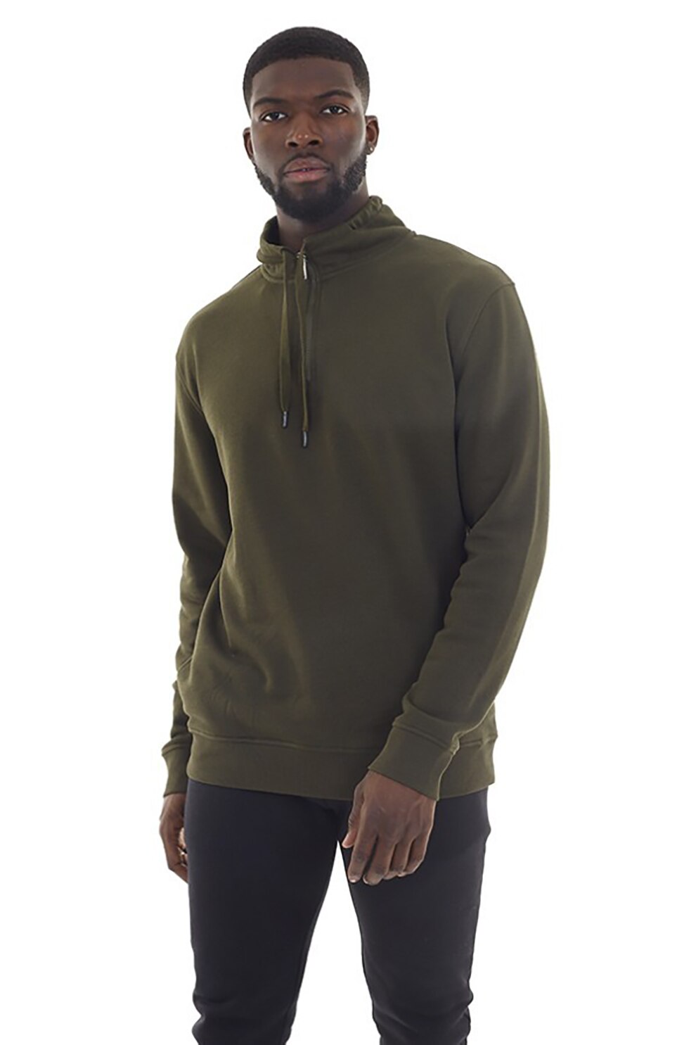 BRAVE SOUL, Bluza sport cu fermoar scurt si guler ajustabil, Verde militar