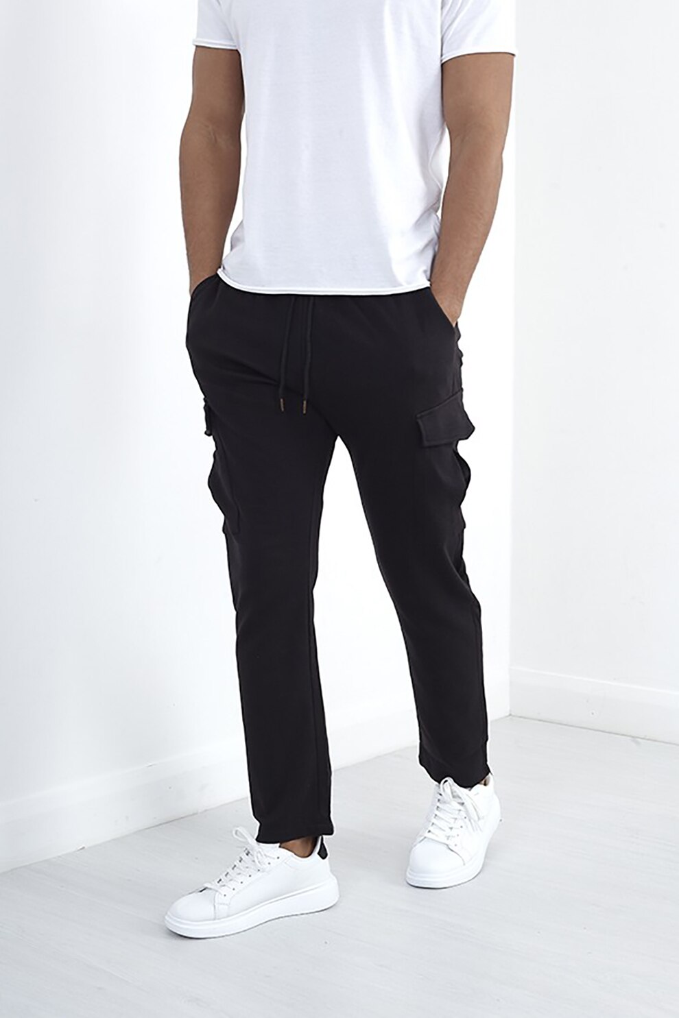 BRAVE SOUL, Pantaloni cargo cu snur, Negru