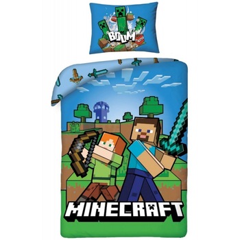 Set lenjerie de pat pentru copii Minecraft Boom , 140x200 cm , 70x90 cm , Bumbac 100%, Multicolor Set lenjerie de pat pentru copii Minecraft Boom , 140x200 cm , 70x90 cm , Bumbac 100%, Multicolor