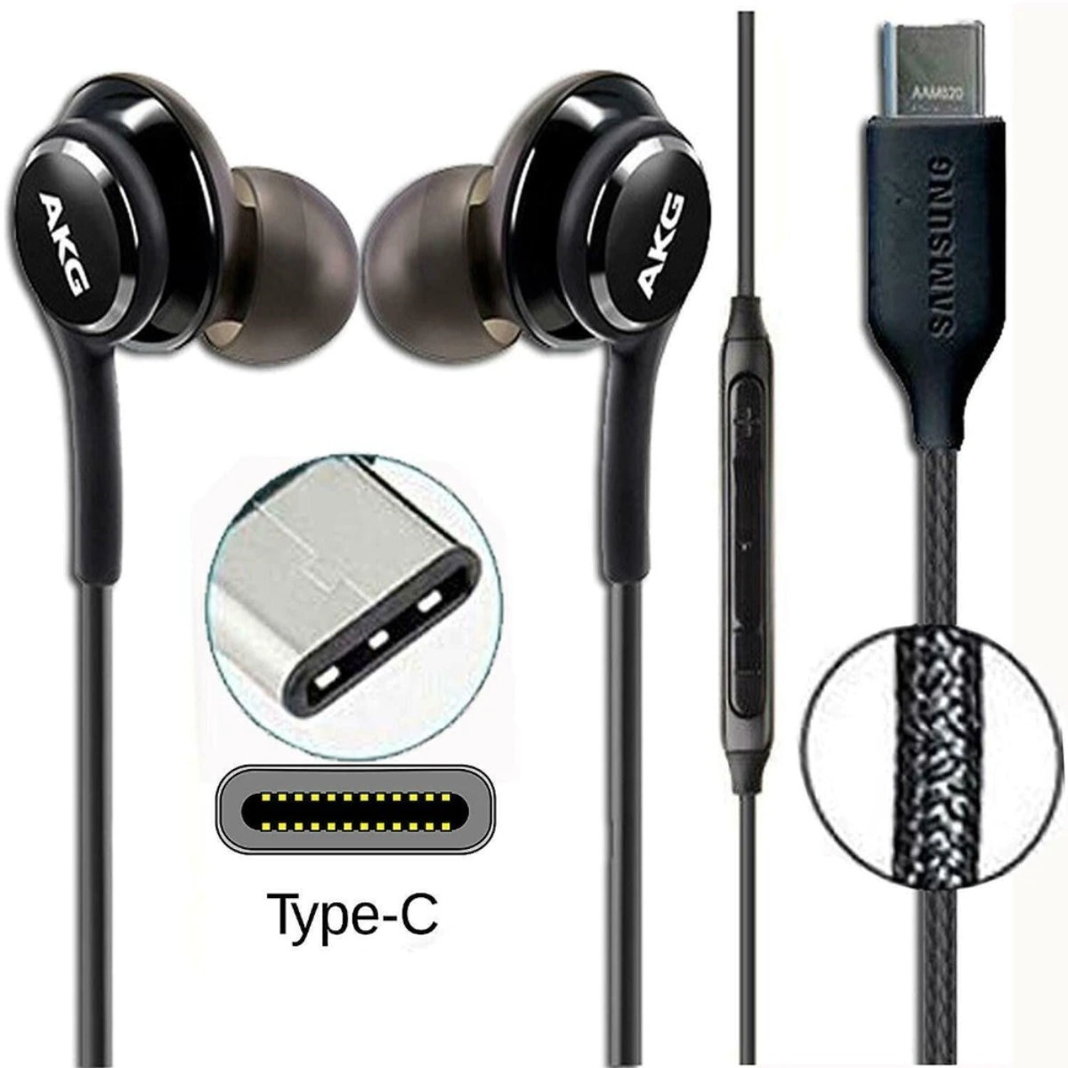 Casti cu microfon, AKG EO-IG955 GALAXY S10 plus, control pe fir, cablu 115 cm, conector USB Tip C, negru Negru