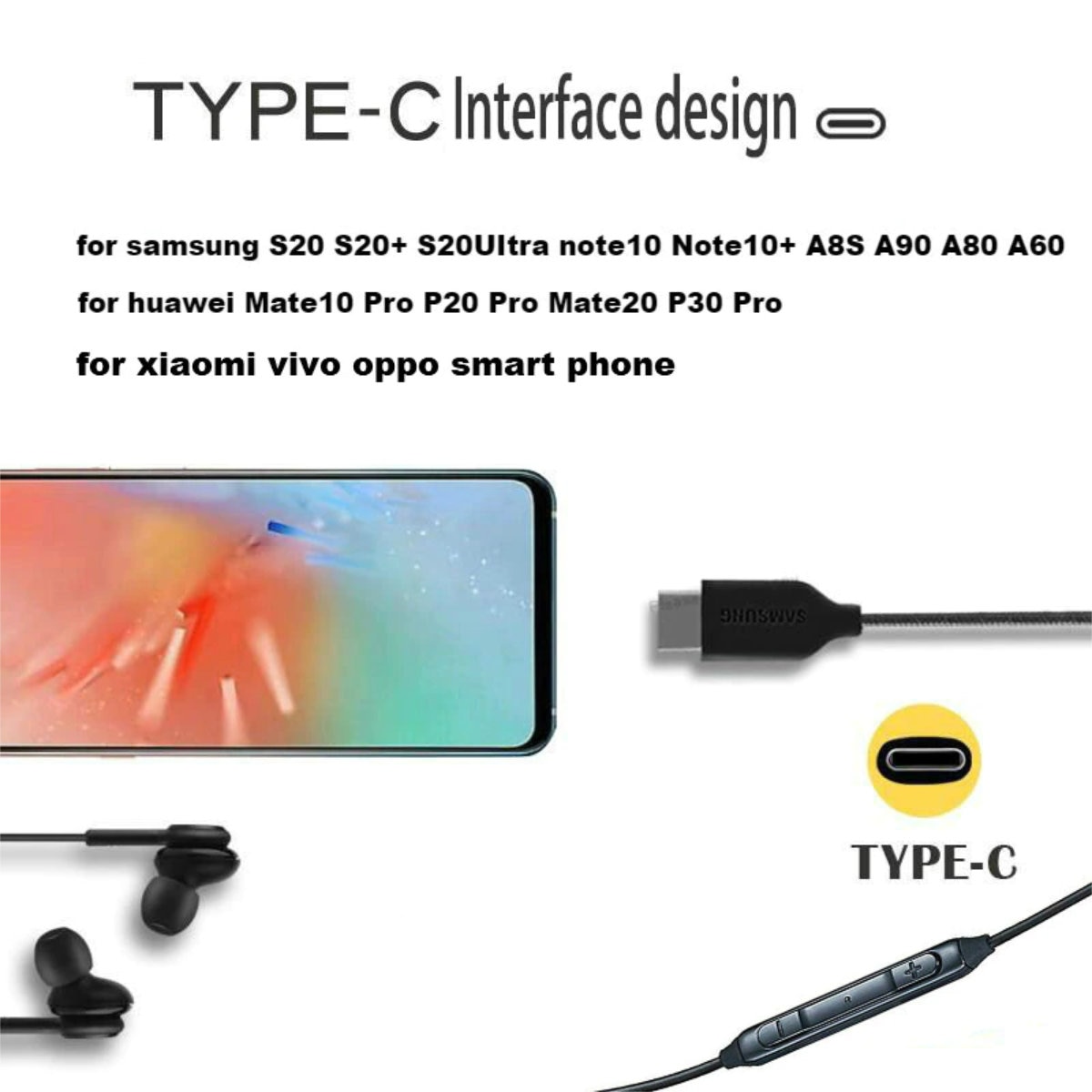 Casti cu microfon, AKG EO-IG955 GALAXY S10 plus, control pe fir, cablu 115 cm, conector USB Tip C, negru Negru