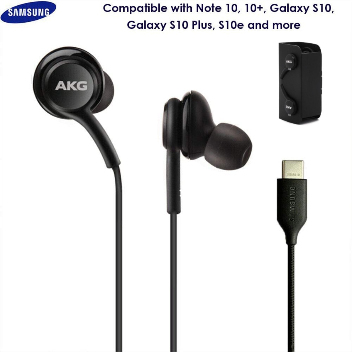 Casti cu microfon, AKG EO-IG955 GALAXY S10 plus, control pe fir, cablu 115 cm, conector USB Tip C, negru Negru