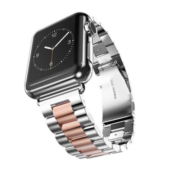 Метална каишка за Apple Watch, MTP, 3Lynk Metal Loop, съвместима с Apple Watch 1/2/3/4/5/6, розово злато | Сребро, 42 мм