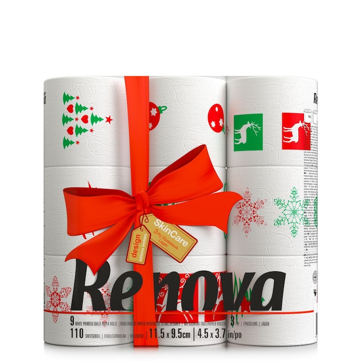 9 db Renova toalettpapír tekercs készlet, karácsonyi modell, 3 rétegű, többszínű