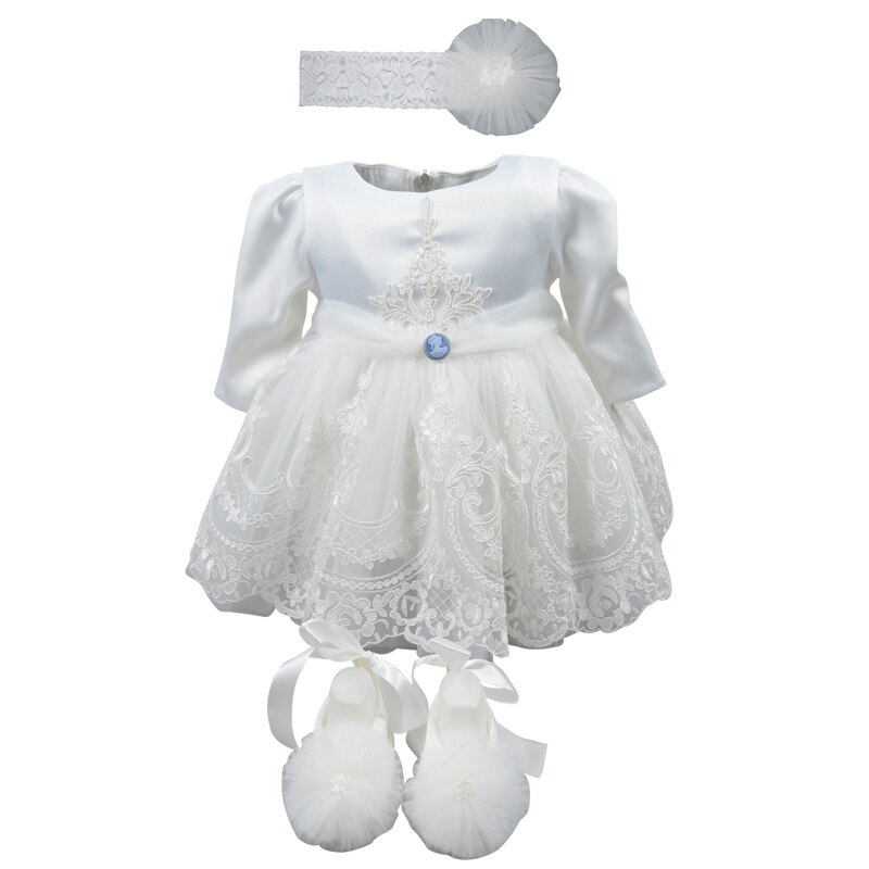 Set 3 piese rochie eleganta pentru fete Mini Junior REPFMJ-123-68, Alb 3-6 luni