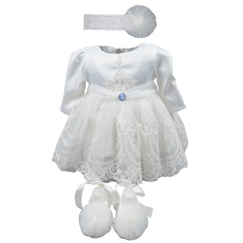 Set 3 piese rochie eleganta pentru fete Mini Junior REPFMJ-123-68, Alb 3-6 luni Set 3 piese rochie eleganta pentru fete Mini Junior REPFMJ-123-68, Alb 3-6 luni