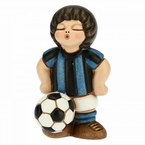 Figurina ceramica, Fotbalist sort-albastru/negru, THUN, 7 cm