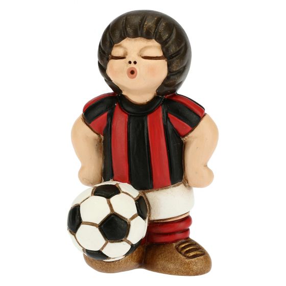 Figurina ceramica, Fotbalist sort-rosu/negru, THUN, 7 cm