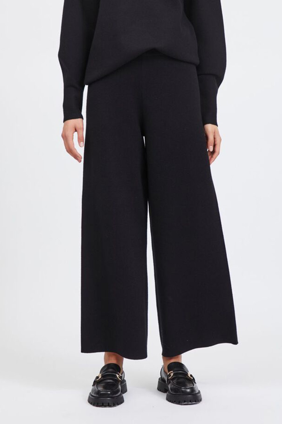 Vila, Pantaloni din tricot cu croiala ampla, Negru