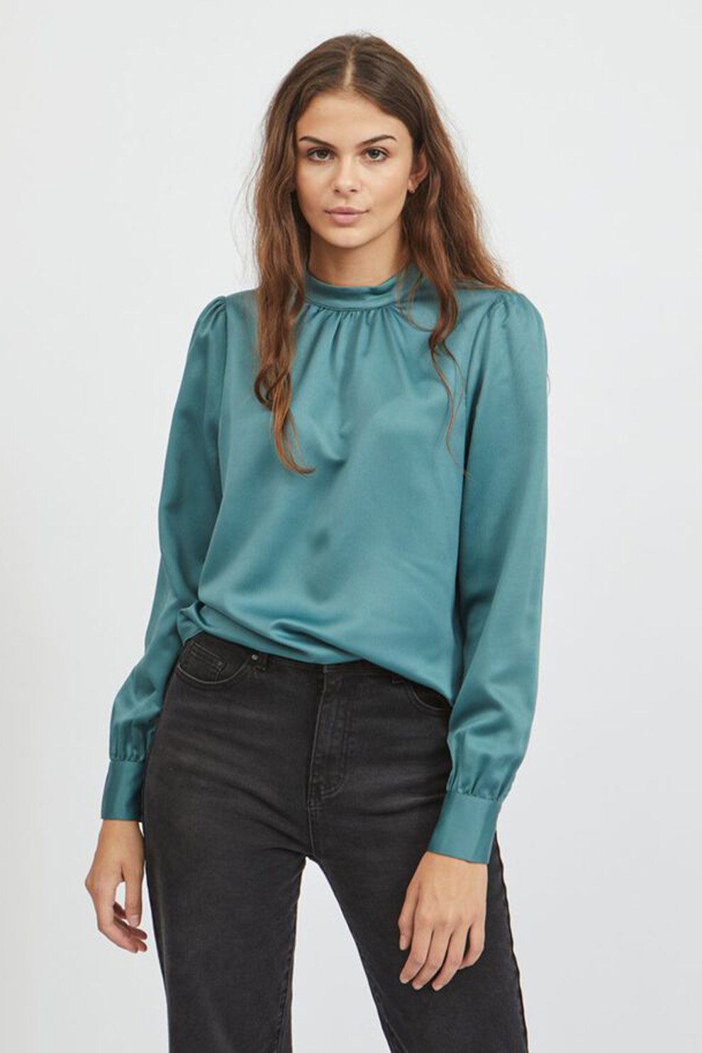 Vila,Bluza vaporoasa cu maneci lungi, Albastru lavanda, L